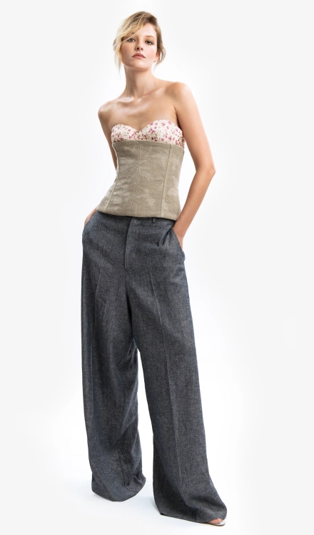 Pantaloni baggy in lino effetto denim Azul