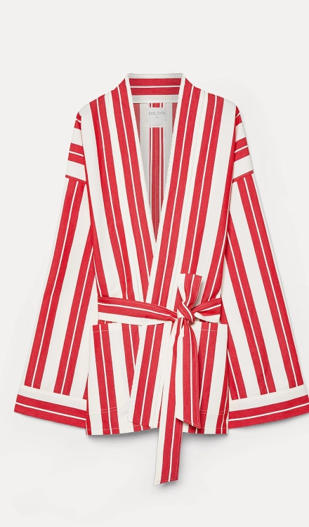 Kimono in lino e cotone ricamato