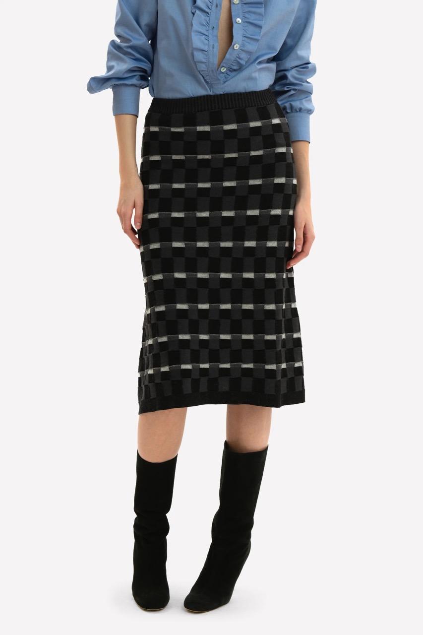 Gonna midi in lana merino Damier - immagine 4