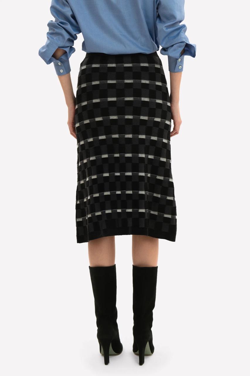 Gonna midi in lana merino Damier - immagine 3