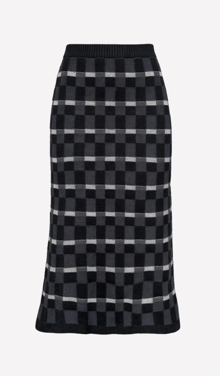 Gonna midi in lana merino Damier