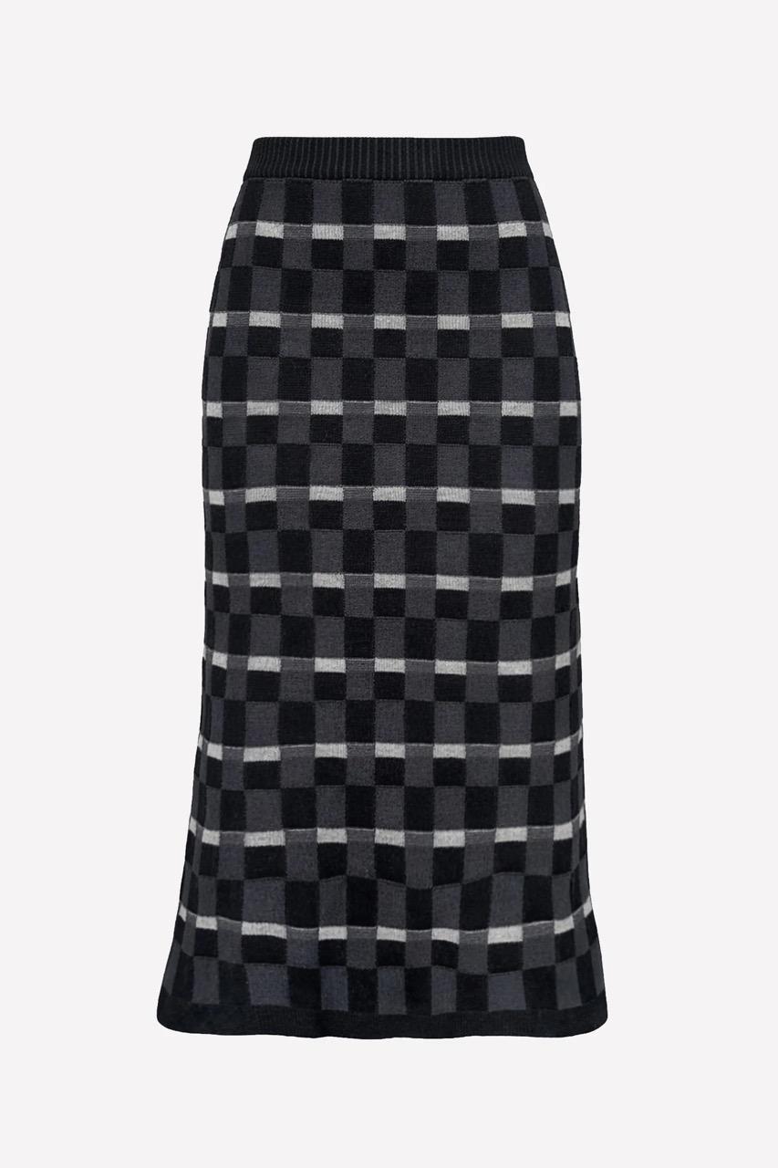 Gonna midi in lana merino Damier