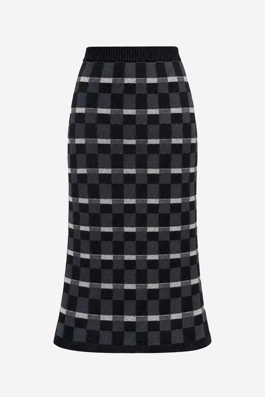 Gonna midi in lana merino Damier - immagine 2