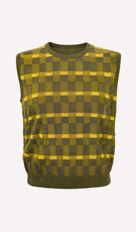 Gilet in lana merino Damier