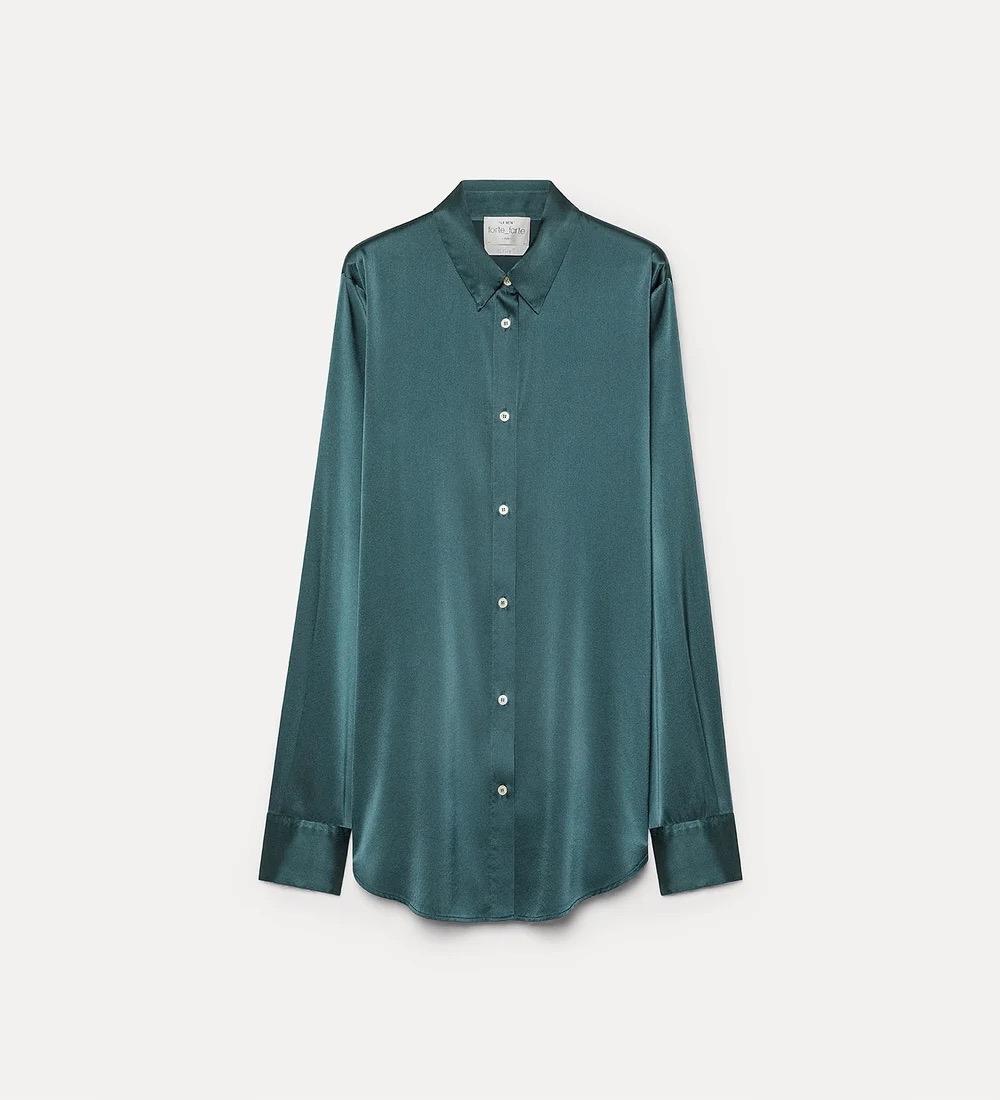 Camicia in raso di seta pesante jade