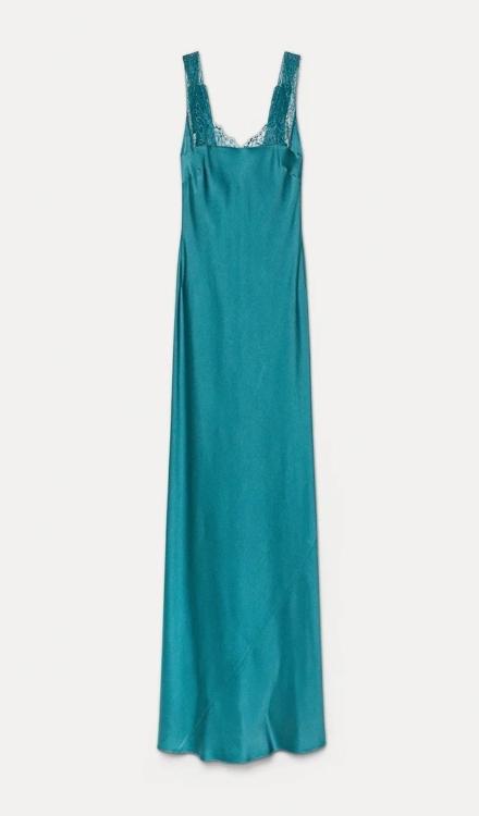 Abito lungo con scollo in pizzo jade