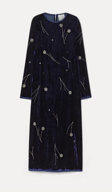 Abito midi in velluto “fleurs d'orient” notte Prezzo scontato