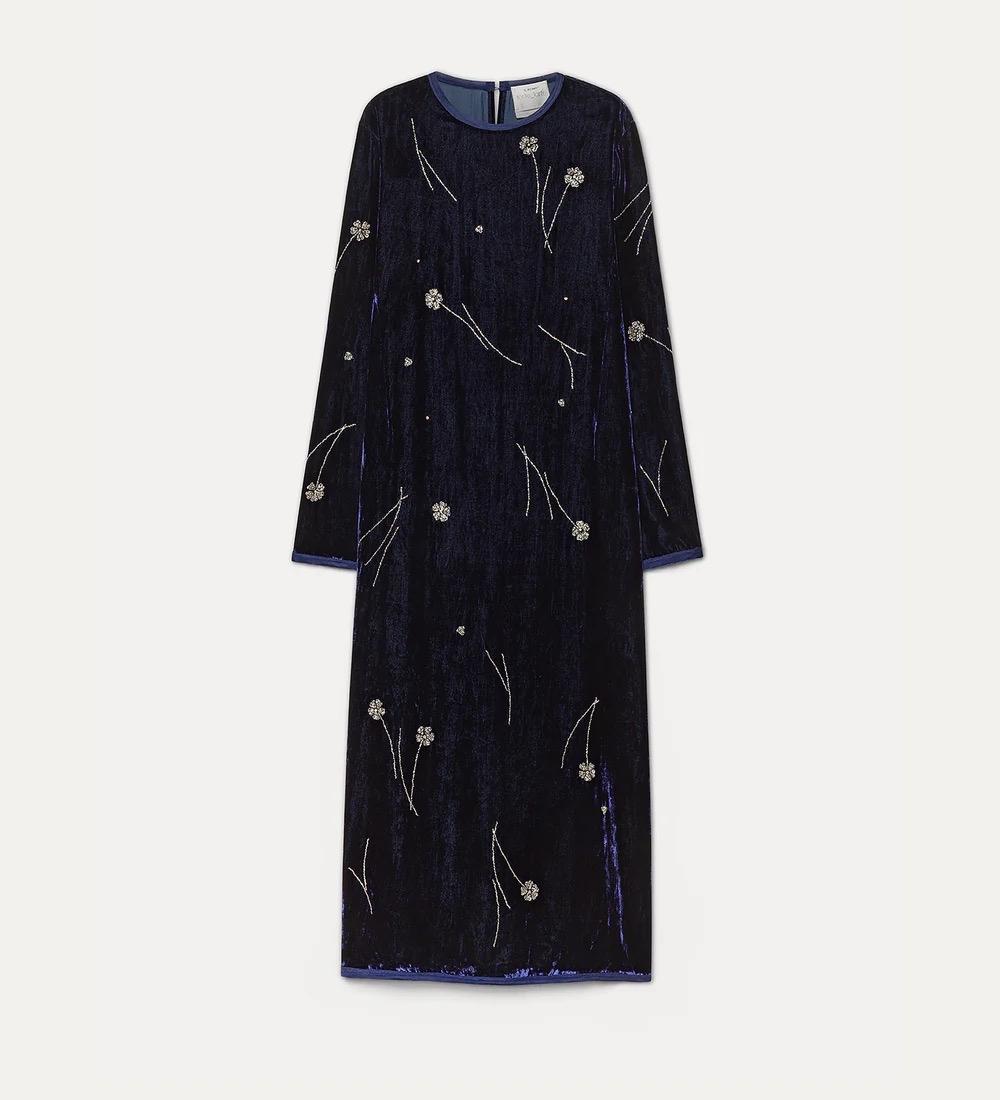 Abito midi in velluto “fleurs d'orient” notte Prezzo scontato