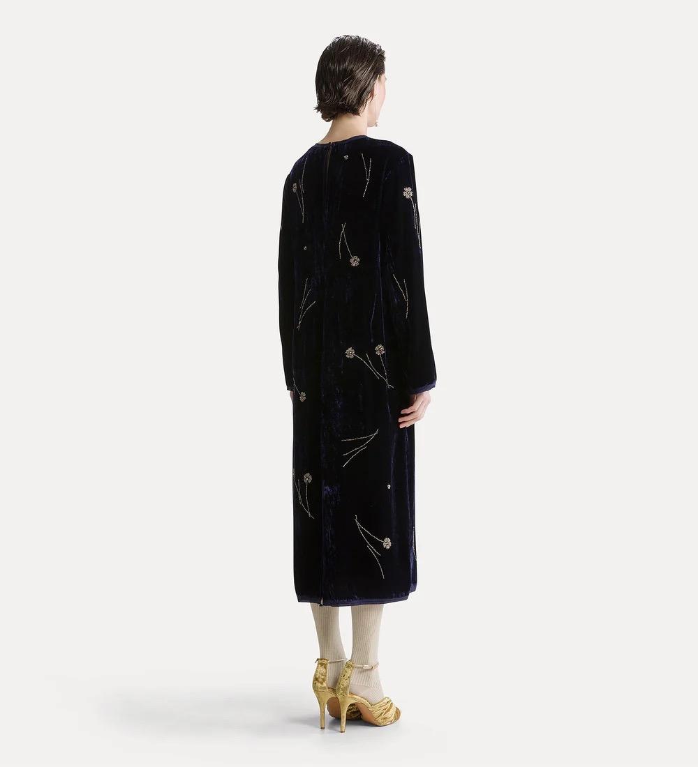 Abito midi in velluto “fleurs d'orient” notte Prezzo scontato - immagine 3