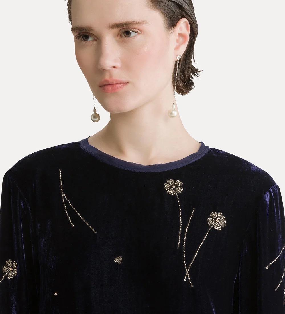 Abito midi in velluto “fleurs d'orient” notte Prezzo scontato - immagine 4