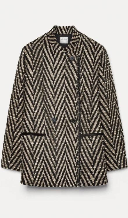 Giacca over in jacquard chevron nero