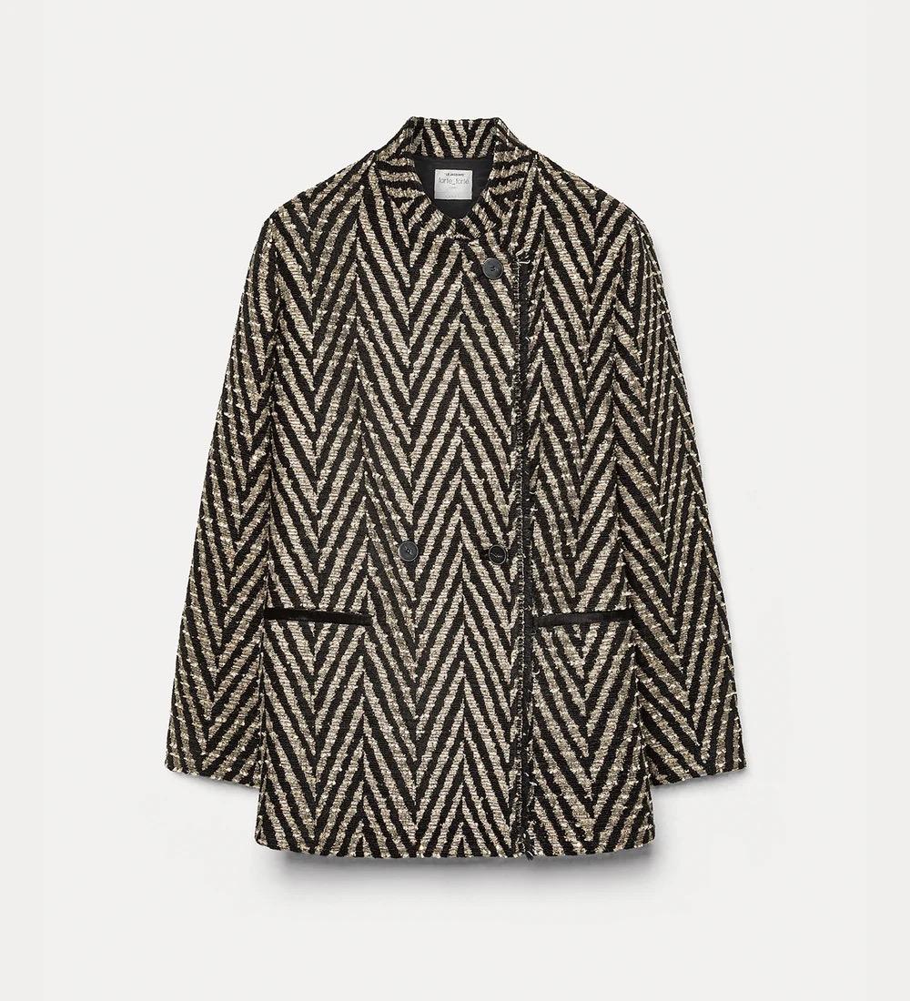 Giacca over in jacquard chevron nero