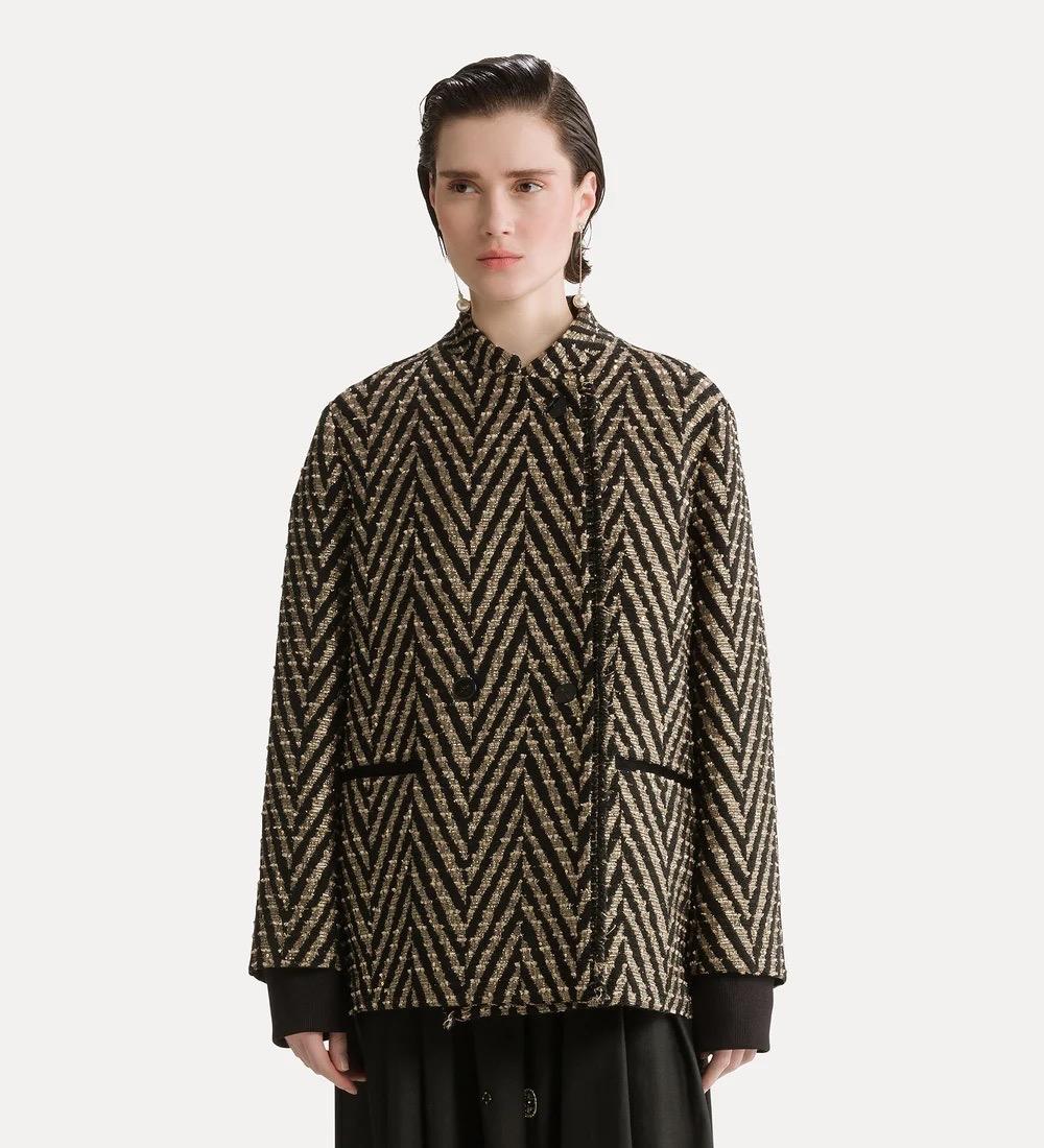 Giacca over in jacquard chevron nero - immagine 2