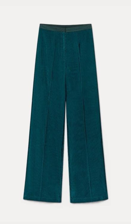 Pantalone a vita alta in velluto duemila righe jade