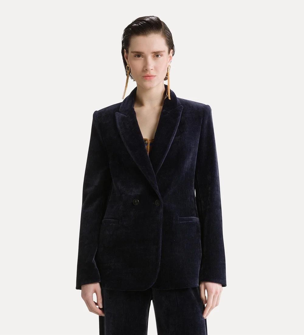 Blazer doppiopetto in velluto notte - immagine 2
