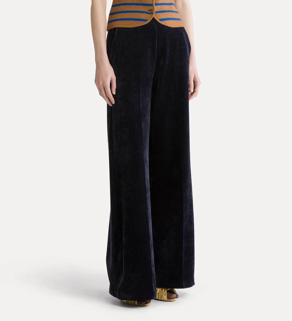 Pantalone a vita alta in velluto notte - immagine 2