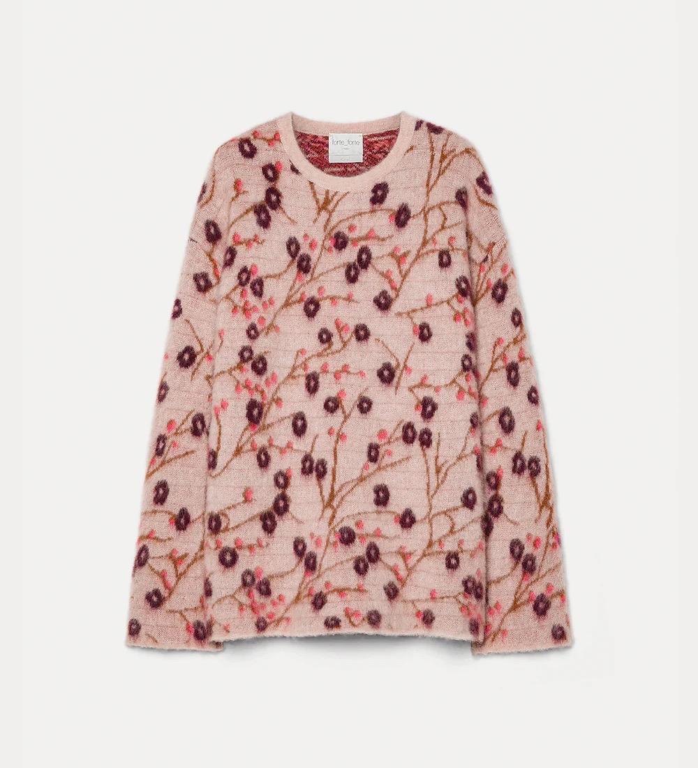 Maglia jaquard garzata “cherry blossom” loto