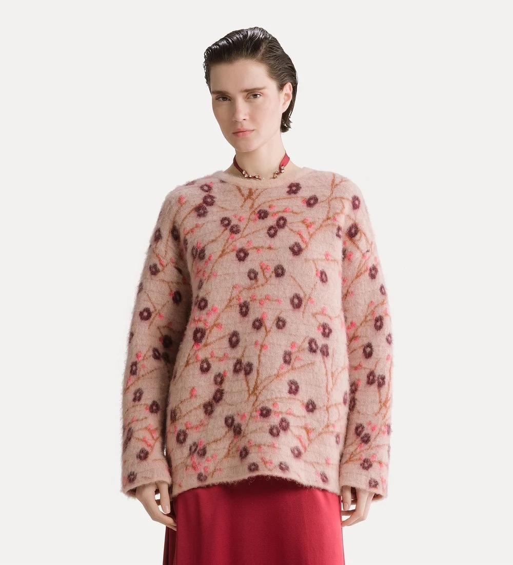 Maglia jaquard garzata “cherry blossom” loto - immagine 2